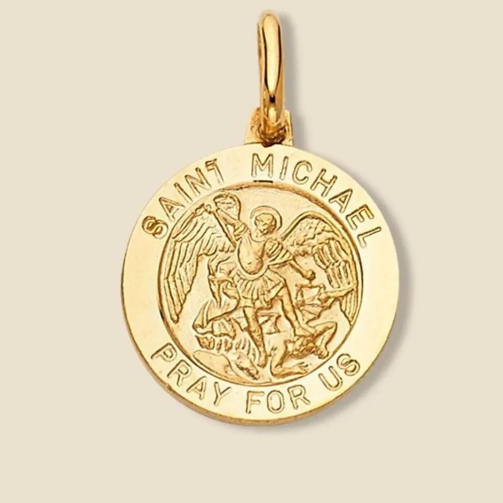 14k Real Yellow Gold Saint Michael Medal Charm St. | Michael  medallion |